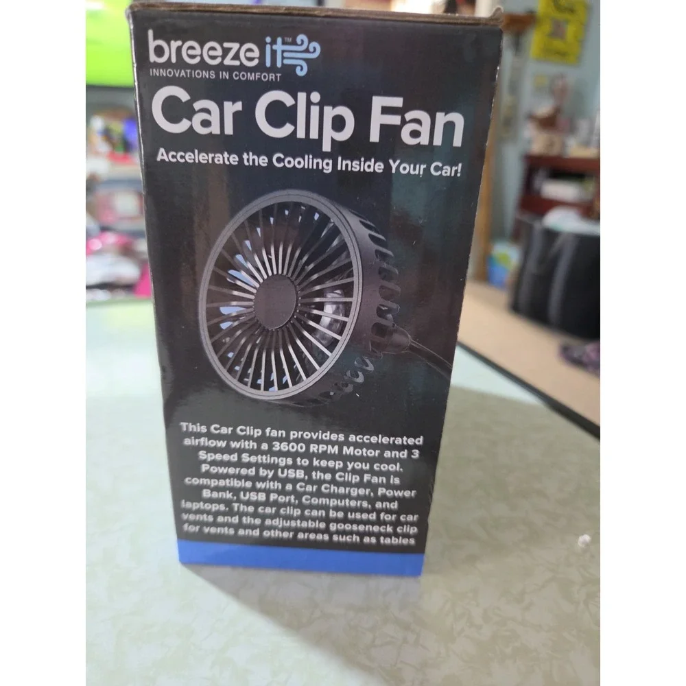 breeze it Car Clip Fan USB Multi Speed Flexible Gooseneck Silicone Clip Black